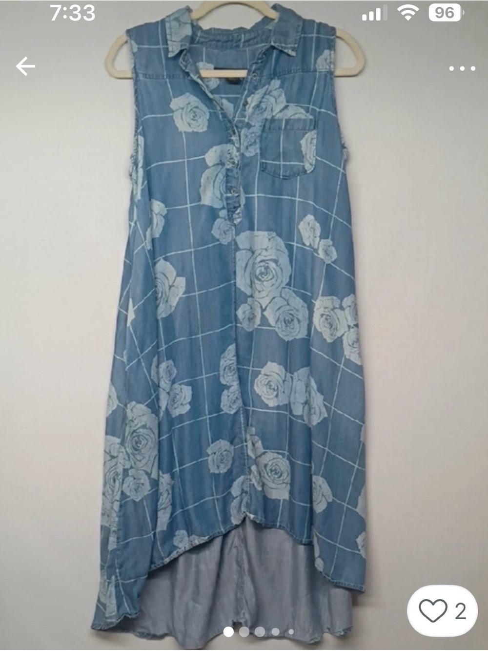 Grace Elements Blue Floral Chambray Tunic